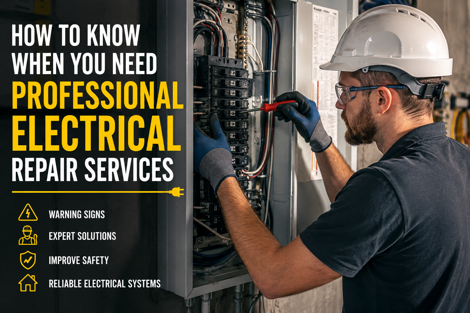 Professional electrician repairing an electrical panel
